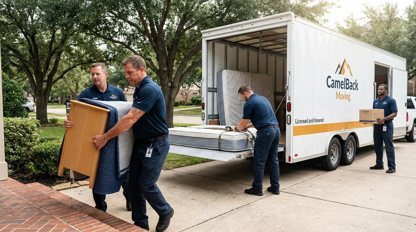 Crew loading residential truck for cross-state move from Glen Rose, TX