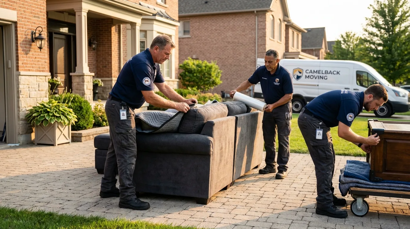 Large estate moving crew wrapping furniture in Glen Rose, TX
